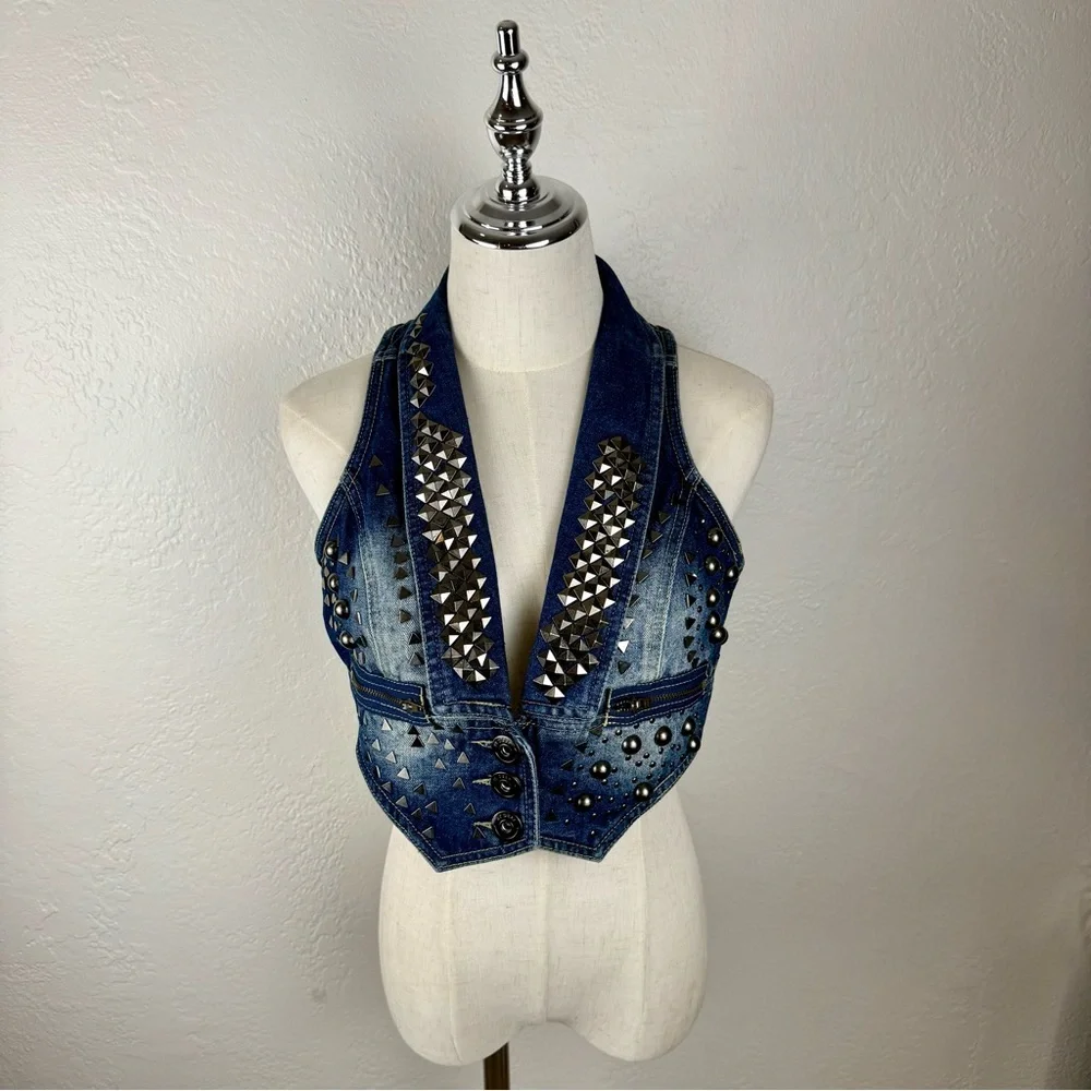 RARE By Deep Los Angeles HEAVILY Studded Denim Vest/Boutique Piece - Medium - Picture 9 of 9